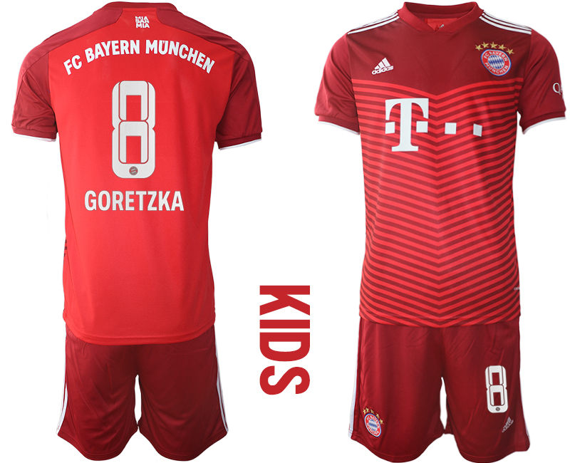 Youth 2021-2022 Club Bayern Munich home red #8 Soccer Jersey